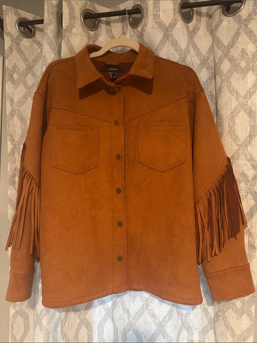 Forever 21 Rust-Tan Suede Fringe Shirt Jacket